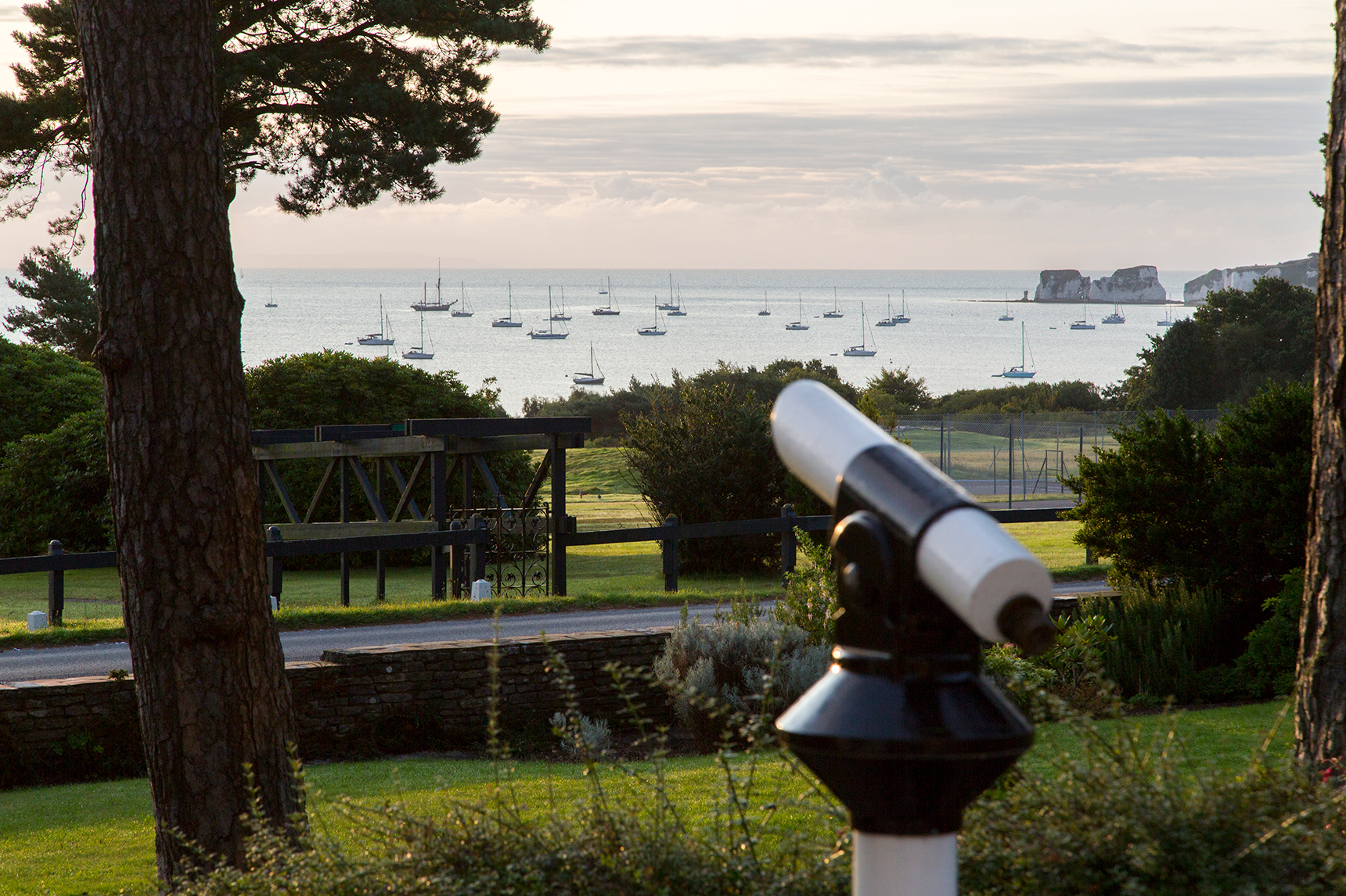 Telescope looking out from the conference onto Studland Bay, Dorset